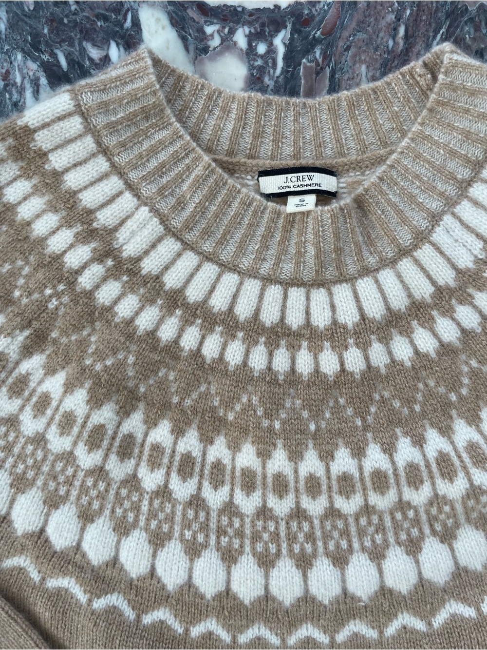 Jcrew Cashmere Boxy Fair Isle Sweater Tan S